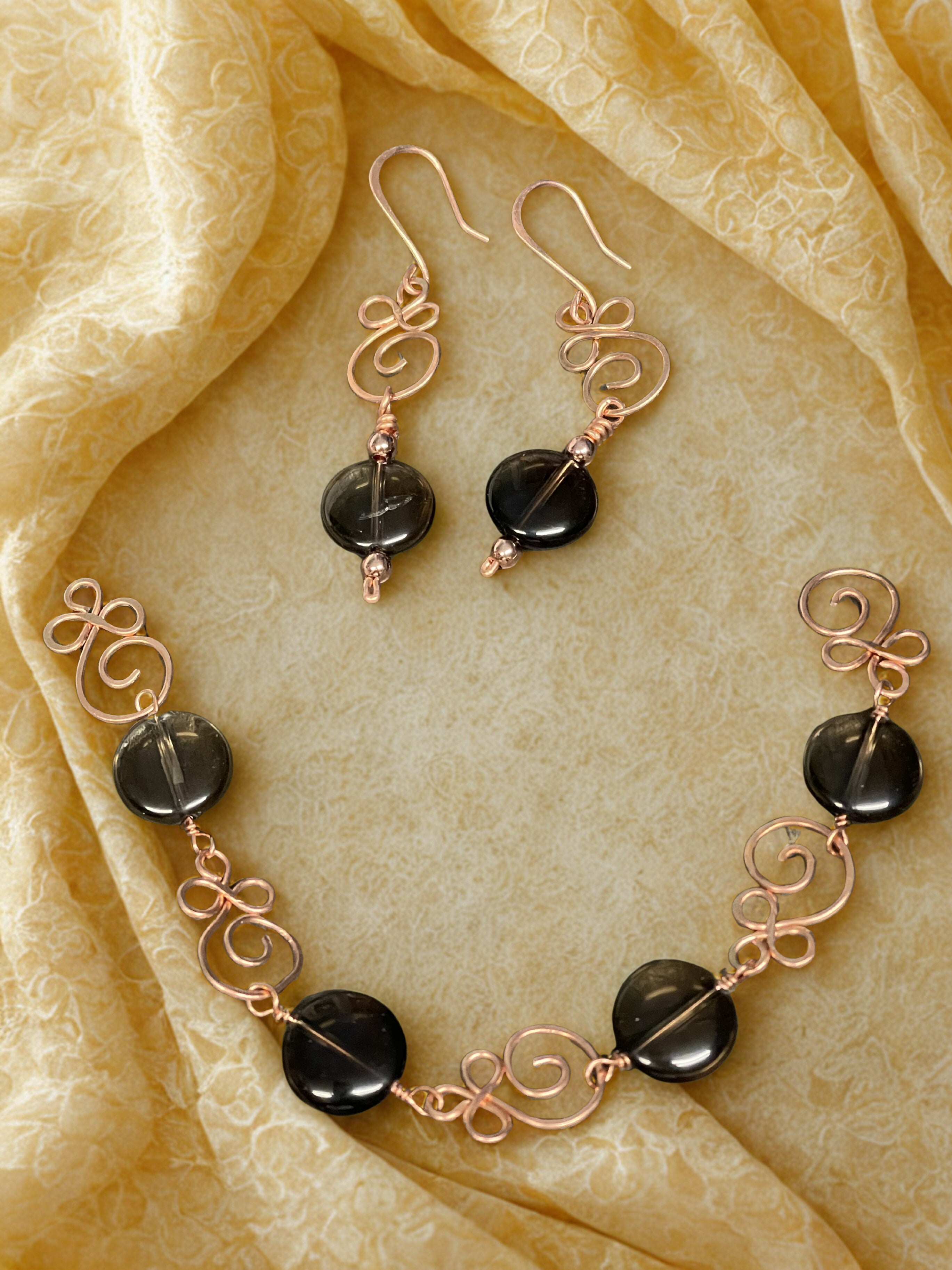 Smokey Quartz and Copper Bracelet Set