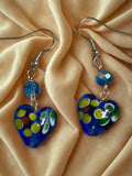 Blue Glass Heart Earrings