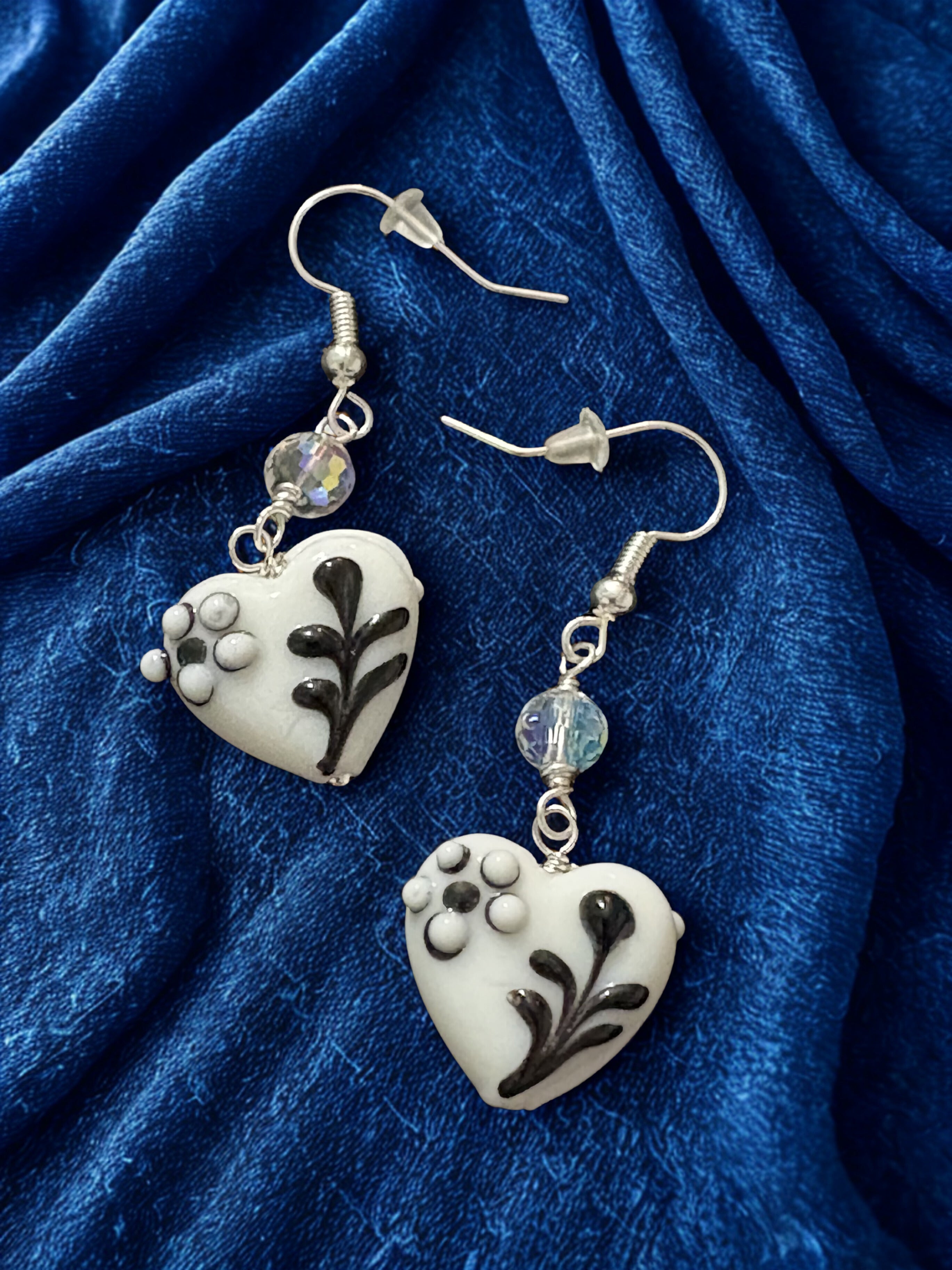 White and Black Heart Earrings