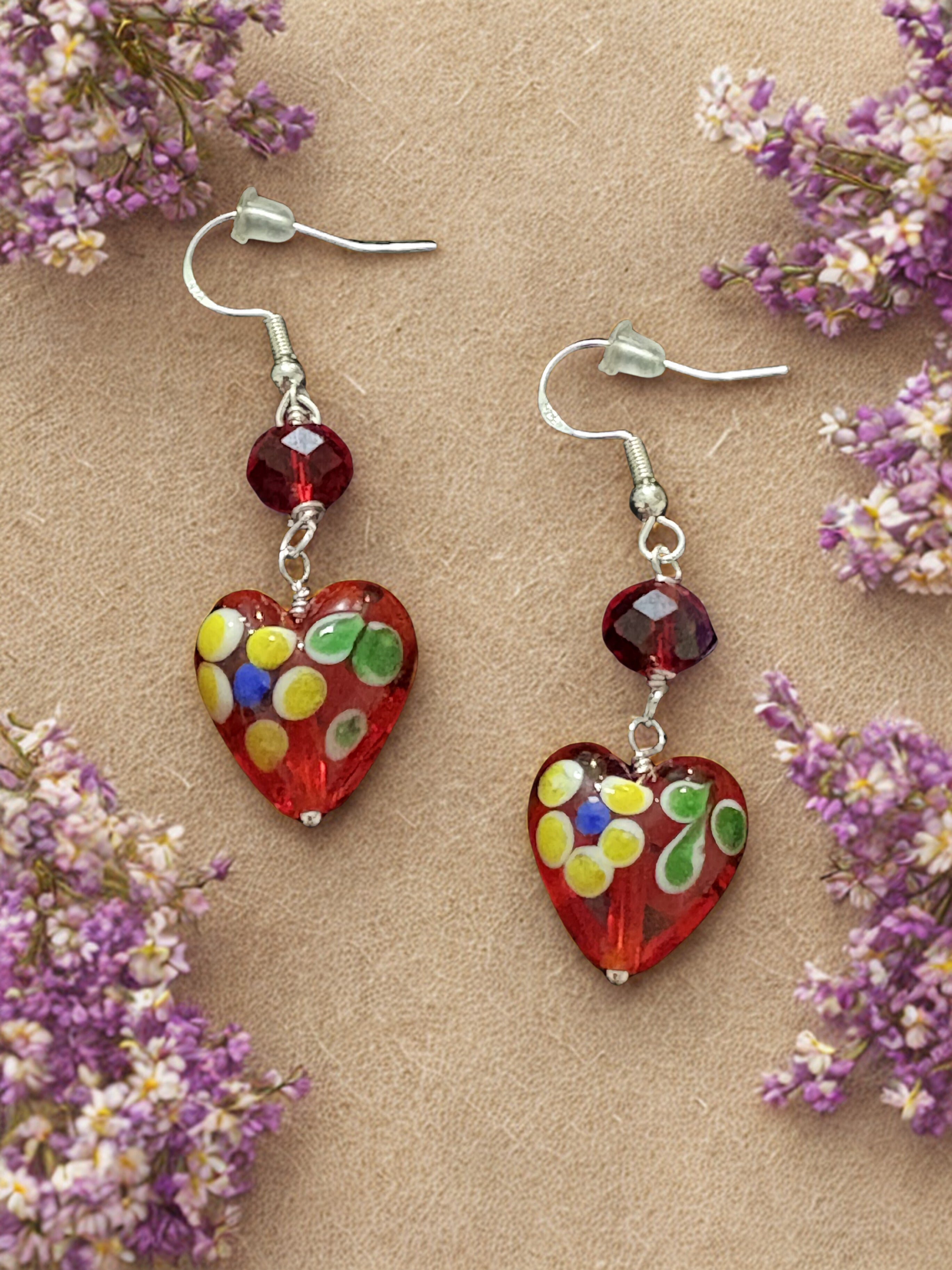 Red Glass Heart Earrings